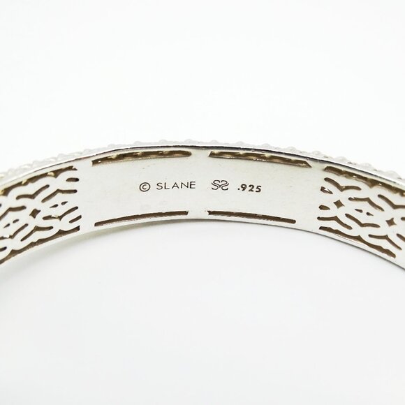 SLANE & SLANE Cabaret Sterling Silver Black Spinel Hinged Bangle Bracelet - Picture 6 of 11